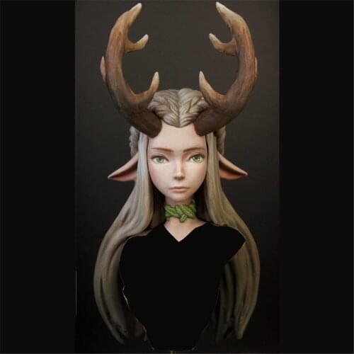 Resin Kit Bust Japanese Fantasy Antlers Girl Assembly Models Figure Resin Kit Colorless Model Kits Self-Assembled Toys