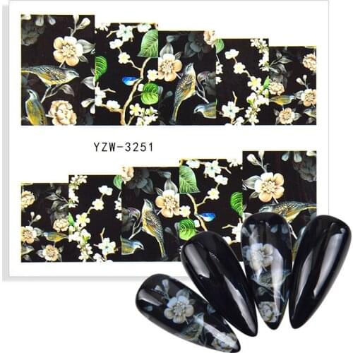 2021 New Arrivals Black Nails Water Stickers Full Cover Flower Floral Bouquet Leaf DIY Transfer Wraps Nail Art Decoration Decals