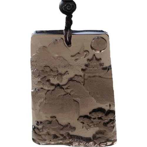 Wholesale Ice Natural Obsidian Stone Pendant Landscape Pendants Necklace Lucky for Women Men Sweater Chain Fashion Jewelry