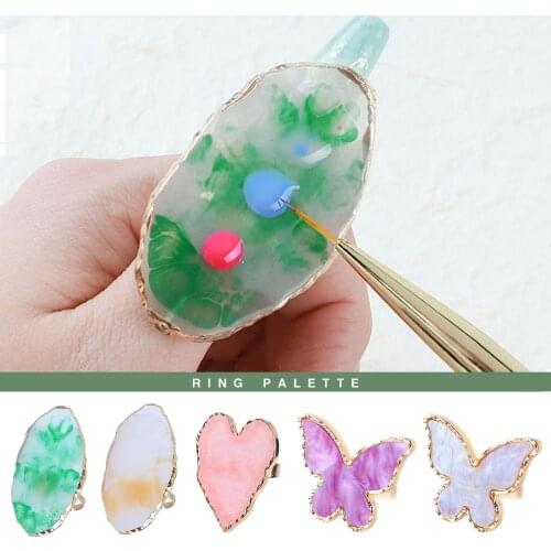 Butterfly Nail Art Palette Resin Stone Finger Ring Plate Acrylic Drawing Color UV Gel Polish Mixing Display DIY Manicure Tool