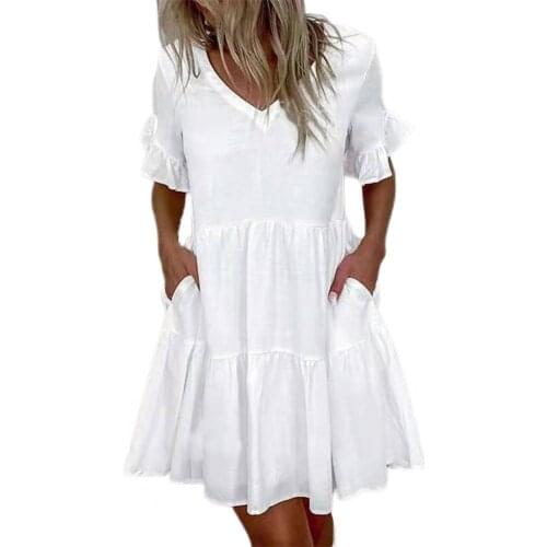 2021 Summer Women Dress Color Block Short Ruffle Sleeve V Neck Pockets Floral Print Mini Dress for Party платье летнее