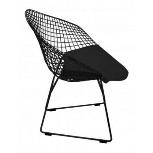 Armchair Bertoia Diamond Texture Patent Black Total Black Black Cushion