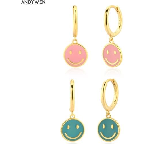 ANDYWEN 925 Sterling Silver Gold Summer Light Pink Smile Drop Earring Women Fine Jewelry Party Girl Birthday Jewelry Valentiens