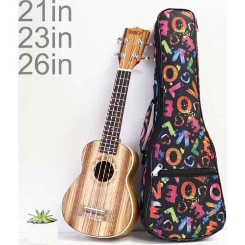 Ukulele Bag 21 / 23 / 26 Inch Portable Love Words 10mm Sponge Soft Case Gig Ukulele Mini Guitar Waterproof Backpack