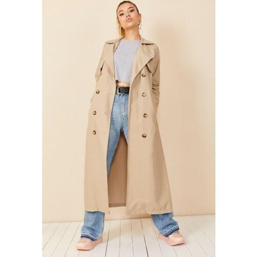 Womens Trench Coat Shawl Collar Button Topcoat-66