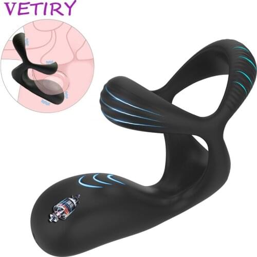 Testicle Vibrator for Men Cock Ring Penis Enlargement Delay Ejaculation Silicone Penis Vibrating Ring Sex Toys for Men Erection