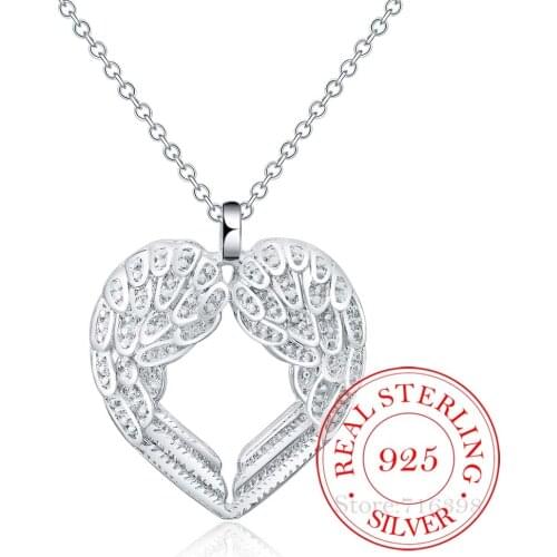 Romantic Angel Wings 925 Sterling Silver Necklaces & Pendants For Women Prevent Allergy Lady Cubic Zirconia Crystal PartyJewelry