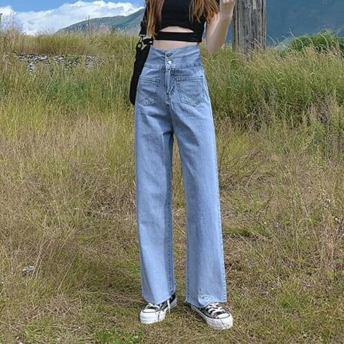 Women Casual 2021 Fashion Comfortable Versatile Denim Ladie Wide Leg long Pants Vintage soft Jeans girls temperament trousers
