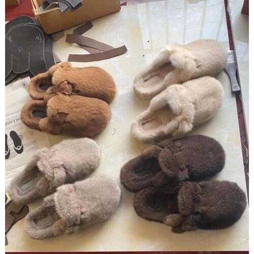 Female Luxury Real Mink Fur Slippers, Womens Clogs,Slip-on Casual Summer Shoes,Mules Shoes Women Luxury Designer Free Shipping
