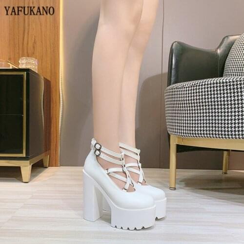 14cm Ultra High Heel Thick Bottom Platform Ladies Pumps Sexy Nightclub Model Catwalk High Heels Cross Narrow Band Women Shoes