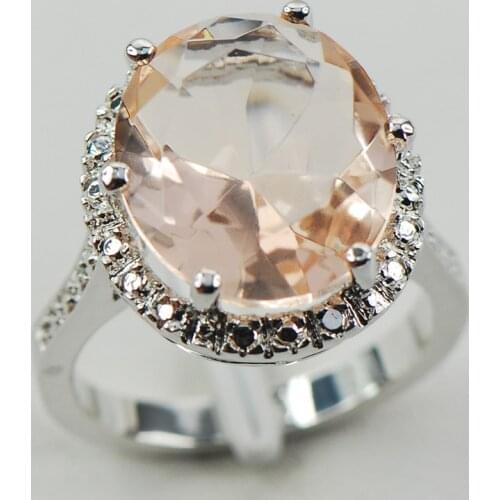 Simulated Morganite White Crystal ZirconWomen 925 Sterling Silver Ring F974 Size 6 7 8 9 10
