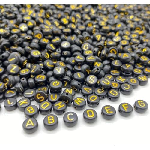 100Pcs 4x7mm Black background golden words Acrylic Oblate Spacer Beads Letter Beads For Jewelry Making DIY Handmade Accessories