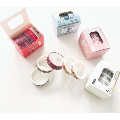 5 Rolls /Box Washi Paper Decorative Tape Daily Hand Account DIY Stickers Stick Label