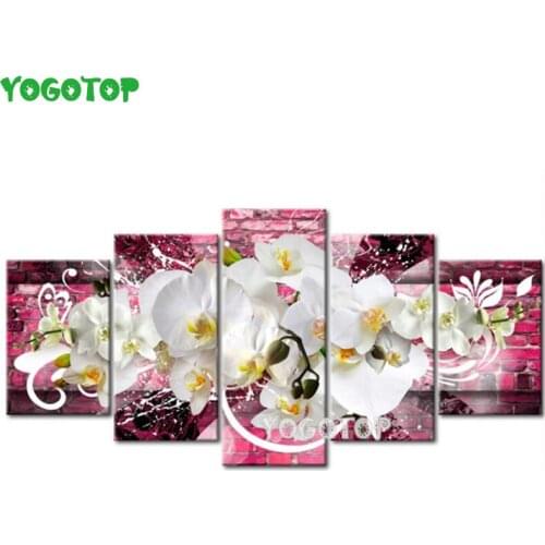 5 Pieces 5d diy diamond painting full square round Beautiful orchid embroidery diamond mosaic For Living Room art ML1502