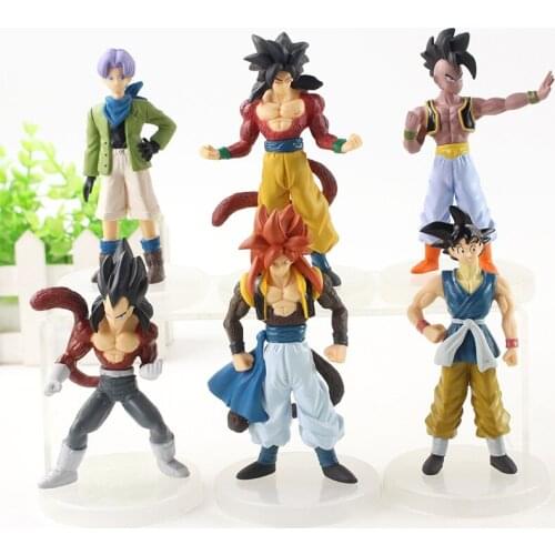 6Pcs/Set Anime Dragon Ball Super Saiyan4 Son Goku Trunks Vegeta IV Uub Model Doll Pvc Collection Toys For Children Christmas Gi