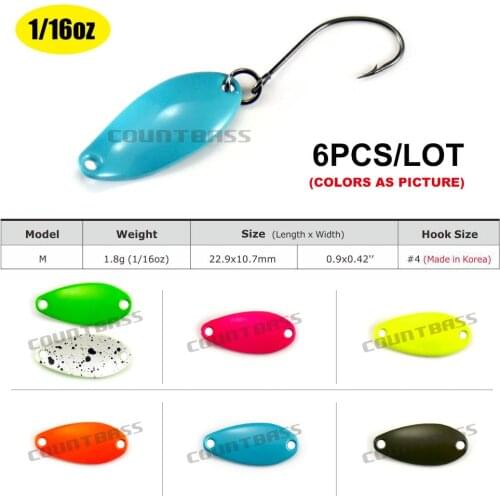 6PCS COUNTBASS Trout Spoon With Korean Single Hook, Size 1/32oz 1/16oz Salmon Pike Bass Fishing Lures, Lake Metal Bait