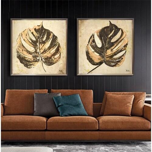 Abstract Painting Golden Leaf Pictures Canvas Painting Wall Art Modern Posters and Prints For Livingroom Bedroom Home Decor
