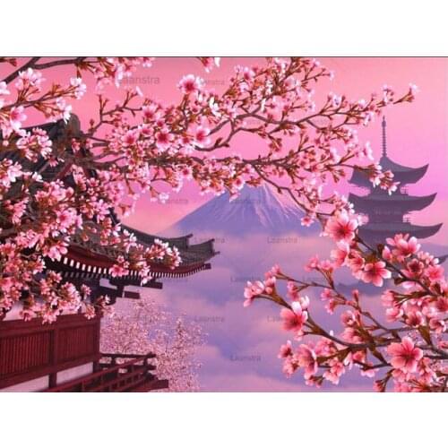 Diamond Embroidery Landscape Picture of Rhinestones Full Square Japanese Diamond Painting Cherry Blossoms Home Decor
