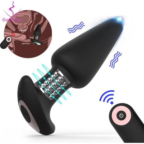 Anal Vibrator Butt Plug Rotating Beads Vagina Vibrator Silicone Sex Toys for Man Wireless Remote Control G-spot Clit Stimulation