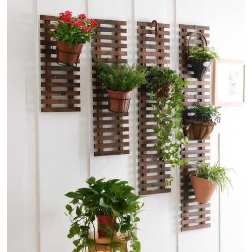 Anticorrosive wood grid wall flower stand balcony wall hanging green dill wall hanging plant stand solid wood hanging wall flowe