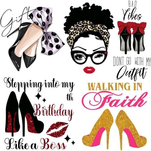 Fashion High Heel Iron-On Transfer For Clothing DIY Women T-Shirt Thermo Adhesive Patches Beautiful Lady Hoodie Sticker Applique