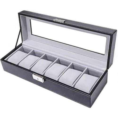 6 Grids Watch Box PU Leather Gray or Beige Inner Watch Case Boxes Storage Holder Organizer Jewelry Boxes Display Best Gift
