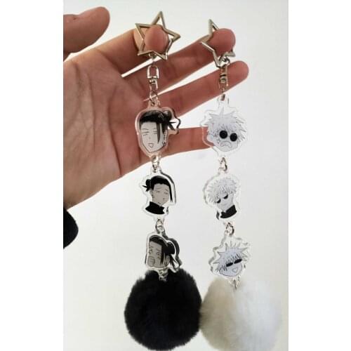 Anime Jujutsu Kaisen Getou Suguru Gojo Satoru Hairball Keychain Cosplay Cartoon School Bag Itabag Pendant Key rings Xmas Gifts