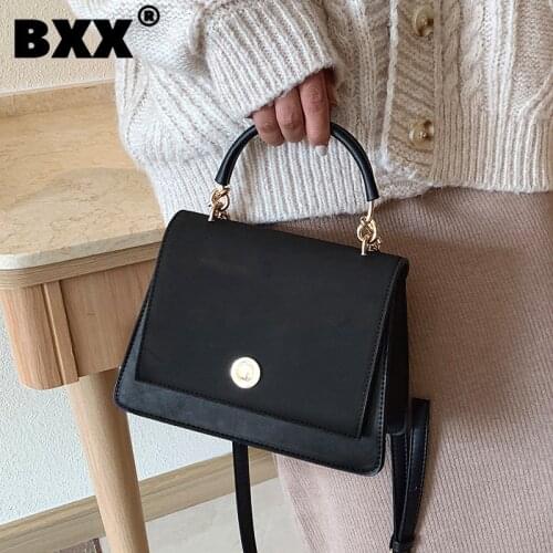 [BXX] 2021 Autumn / Winter New Female PU Leather Versatile Hand-held Messenger Bag Shoulder Crossbody Flap Bags 8D023