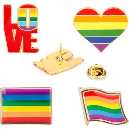 Women Men Lapel pin Brooch Rainbow Love Heart Brooches gay pride LGBT enamel pin Jewelry broche