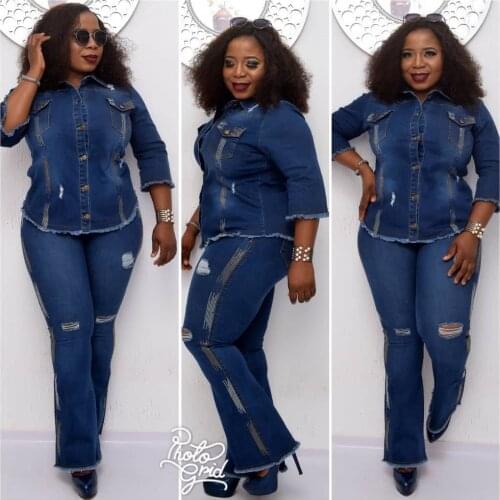 Elegant Woman Two-piece Denim Jacket Top and Pants Office Lady Elegant Suit Matching Suit Work Sportswear Suit Streetwear