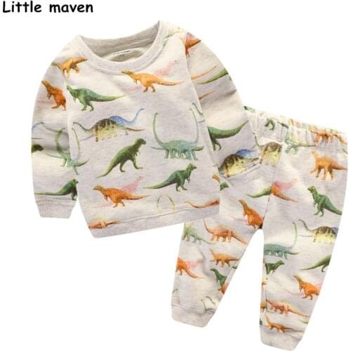 Little maven childrens sets 2019 new autumn boys Cotton brand long sleeve dinosaur print t shirt + pants 20148