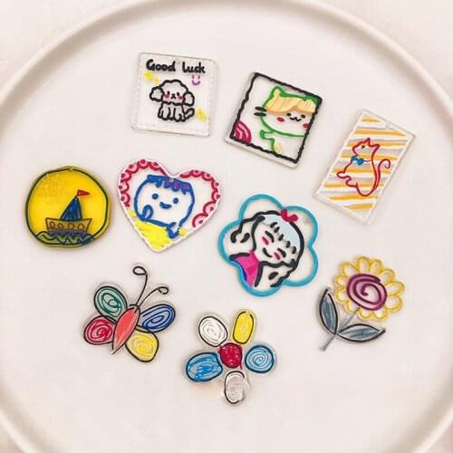 Hand-painted line illustration childlike flowers bear butterfly cat DIY earrings necklace key chain phone chain material