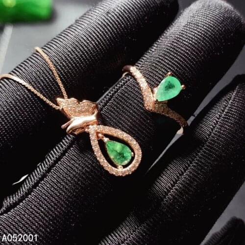 KJJEAXCMY fine jewelry natural Emerald 925 sterling silver women pendant necklace chain ring set support test exquisite