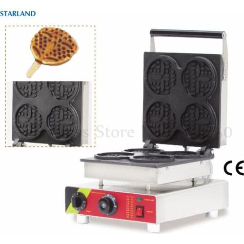 Round Shape Figured Waffle Machine Commercial Non-Stick Cooking Surface Maker 4pcs Moulds With Timer And Temperature Controller