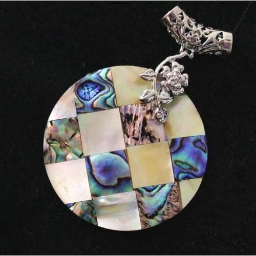 Fashion Natural abalone white mother 50mm shell pendant splicing flat big round women making jewelry B1149