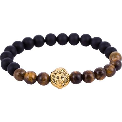 Trendy Bracelet Jewelry Lion Head Buddha Bead Bracelet Natural Stone Tiger Eye Stone Bracelet Yoga Mens and Womens Jewelry