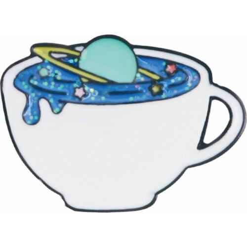 Cartoon cup pin Infiltrated blue water droplets Hiding the planet brooch Exploration of outer space is endless for friend#290083