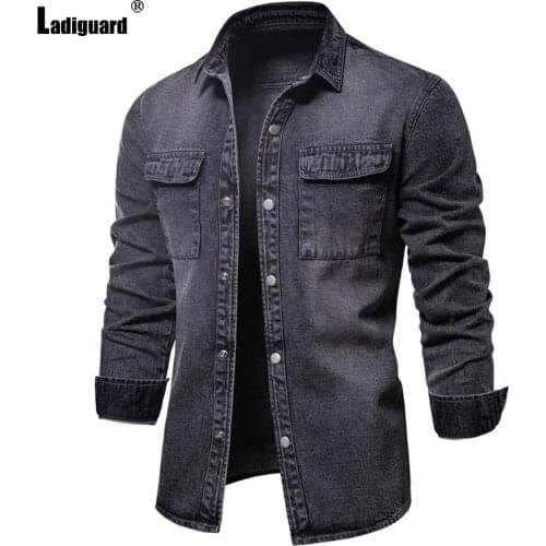 Men Fashion Demin Jackets Long Sleeve Mens Patchwork Jackets European Style 2021 Single Breasted Tops Motorcycle Jean Outerwear