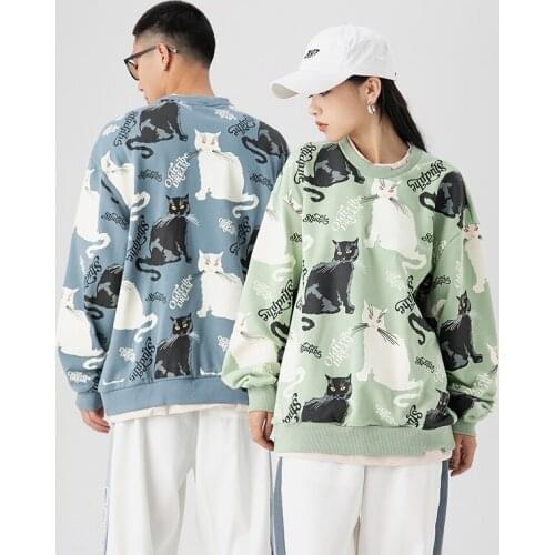 Popular 2021 New Men Autumn Printed Kitten Sweater O-Neck Casual King Size Lovers Hoodies Hip Hop Streetwear Pullover