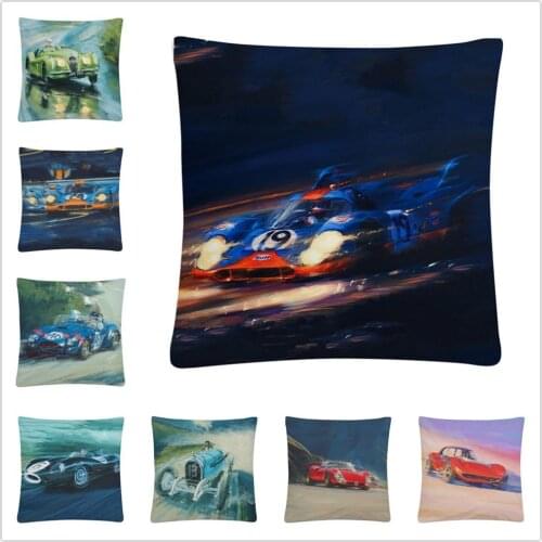 Art oil painting racing pattern Soft Short Plush Cushion Cover Pillow Case for Home Sofa Car Decor Pillowcase 45X45cm