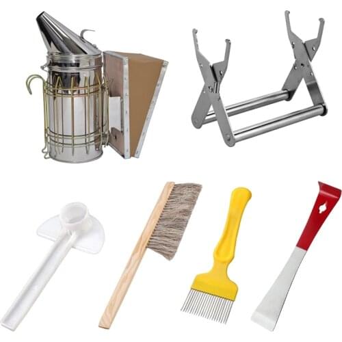 Beekeeping Tools Kit Beehive Stainless Steel Smoker Bee Entrance Feeder Brush Frame Grip Scraper 21 Pin Straight Uncapping Fork