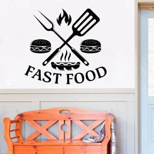 Fast Food Sign Window Stickers Hamburger Rapid Delicious Food Restaurant Logo Decals Vinyl Home Decor Dining Room Kitchen Z831