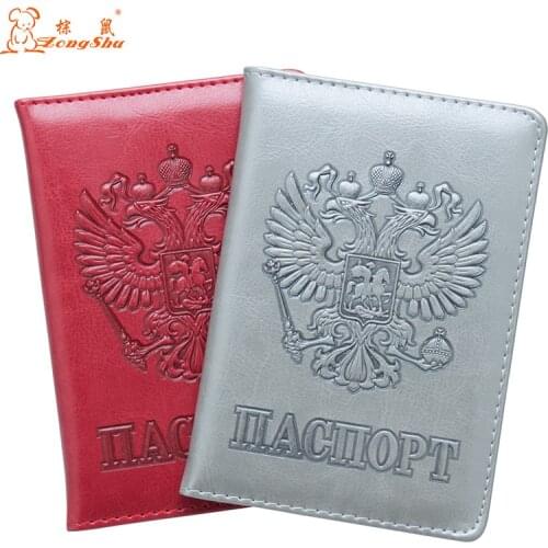 Oil Blue Russian double-headed eagle multiple PU Leather Travel Passport Holder Embossing Passport Cover Credit Card ID Bag