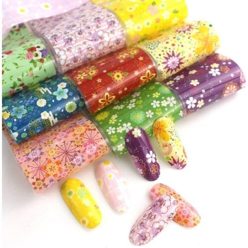 10 Styles Flowers Nail Foil Stickers for Nails Colorful Foils Transfer Nail Art Sliders Decal Manicure Decorations Stickers