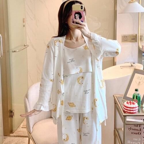 3PCS/Set Cartoons Printed Maternity Nursing Pajamas Spring Autumn Breastfeeding Sleepwear ClothesPregnant Women Pregnancy Set