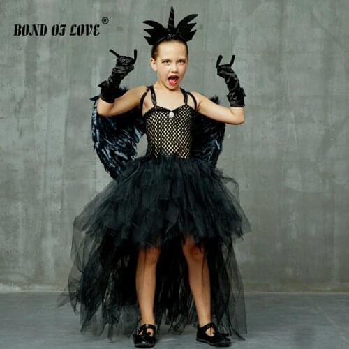 Girls Tutu Dress Black Princess Girls Birthday Party Dress Children Kids Halloween Costume 2-12 Years