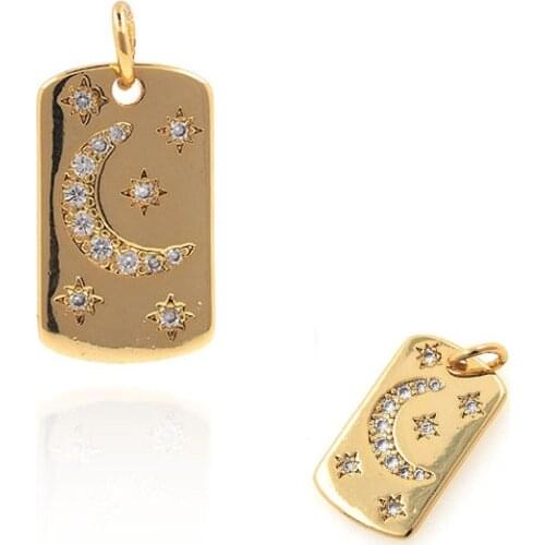 Brass Star Moon Pendant Micropavé CZ Square Brand Diamond Necklace Star Charm DIY Jewelry Making 20.7x10x1.3mm