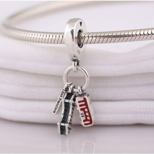 S925 DIY Jewelry San Francisco Highlights Dangle Charm fit Lady Bracelet Bangle Red Enamel