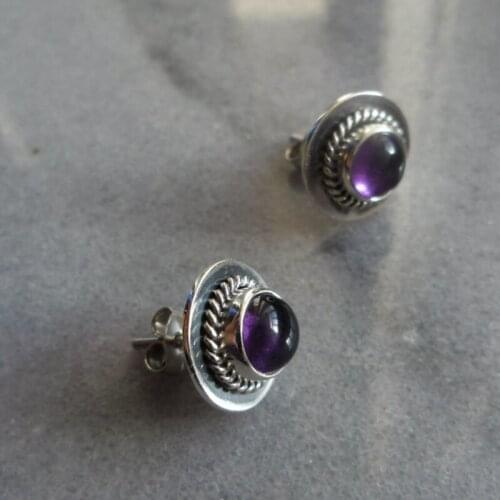 Zirconia Violet Earrings 925 Silver Color Retro Twist Lace Amethyst Earrings for Women Fashion Jewelry Accessories Party Gifts