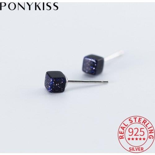 PONYKISS Trendy Real 925 Sterling Silver Purple Square Stud Earrings For Women Party Simple Fashion Accessory Delicate Gift